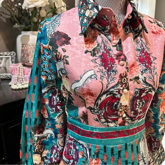 * RARE Dalia MacPhee Floral Baroque Print Shirt Dress Size S - Picture 4 of 16